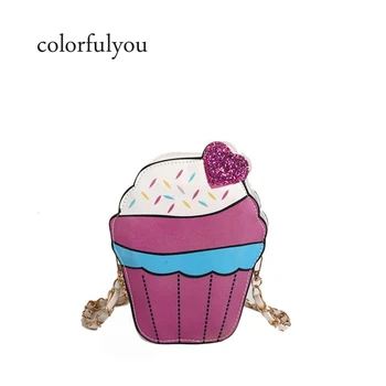 

2019 New Women bag cute Ice Cream Cupcake Mini shoulder bags girls clutch bag Pu Leather Chain 3D Crossbody messenger bag purse