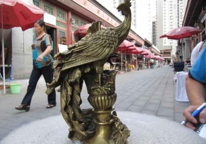 

Collectible bronze S2625 Chinese Royal Refined pure Copper Brass refined Carved Lucky phoenix Bird Statue B0403
