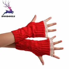 Doudoulu Зимние перчатки Для женщин полые кружева вязаные перчатки, Лидер продаж Eldiven Guantes; Прямая поставка;# XTJ