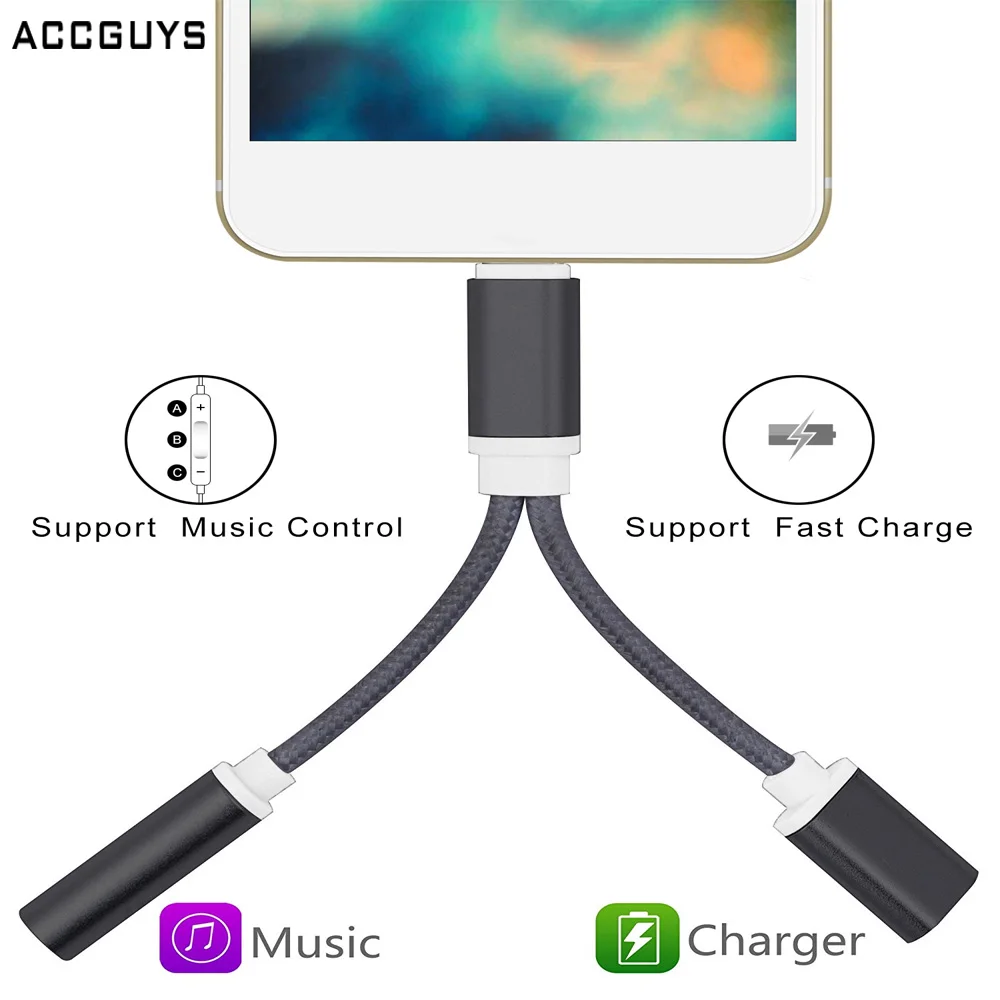 ACCGUYS 2 in 1 AUX Audio Charging Adapter Charger Extension Cable 3.5mm