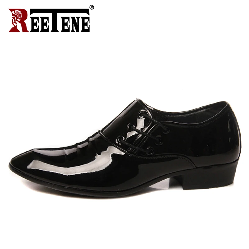 

REETENE New Business Flats Men Shoes Brand PU Leather Fashion Men Dress Loafers Oxford Round Toe Black Wedding Shoes Men