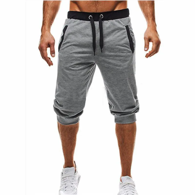

Leisure Men Knee Length Shorts Color Patchwork Joggers Short Sweatpants Trousers Men Bermuda Shorts Soft 3/4 Trousers