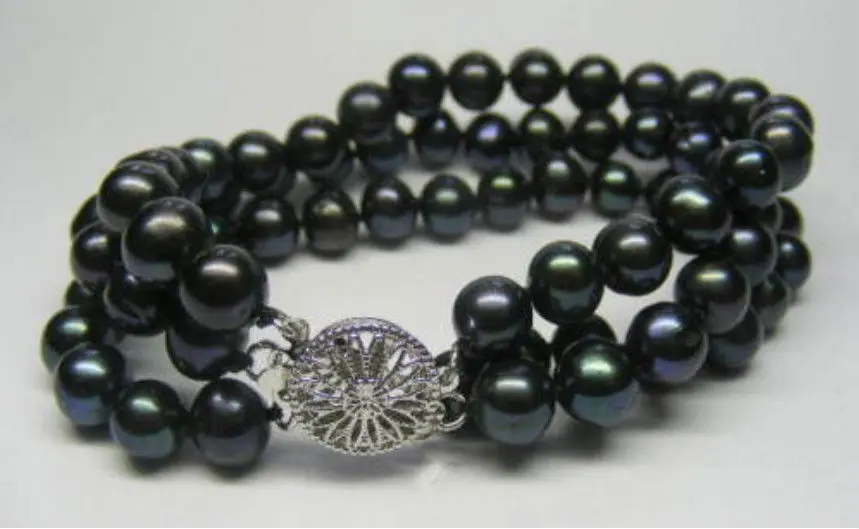 

7-8MM 3Strds Black Akoya Cultured Pearl Bracelet 7.5" A(5.18)