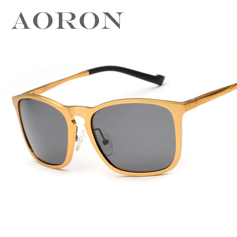 Винтажные квадратные поляризационные солнцезащитные очки для мужчин, светоотражающие очки для вождения, брендовые роскошные солнцезащитные очки, солнцезащитные очки из алюминия и магния - Цвет линз: Золотой
