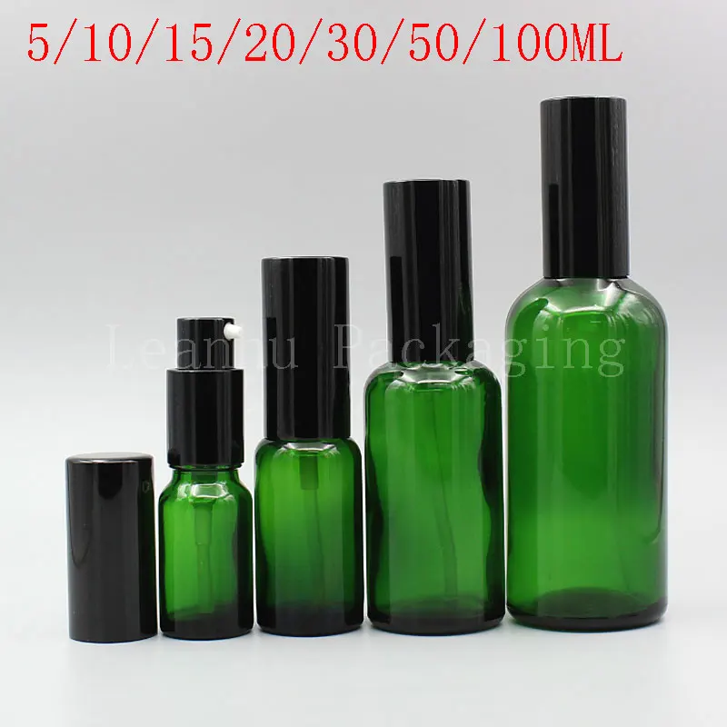 

5 / 10 / 15 / 20 / 30 / 50 / 100 ML Green Glass Chicken Mouth Bottle , Empty Cosmetic Container , Essence / Lotion Sub-bottling