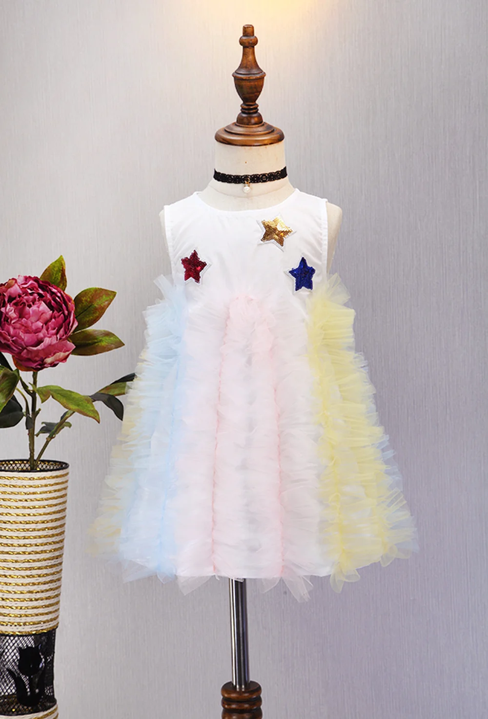 

2019 Summer New Cotton Fashion Princess Vest Dress Three-dimensional Fantasy Colorful Rainbow Dress Girls Dress