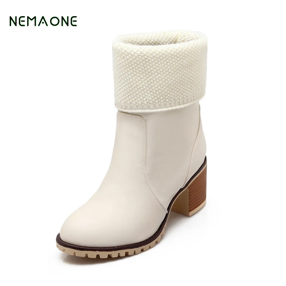 NEMAONE 2017 Winter High Heel Boots Women Snow Boots Sexy Ankle Suede