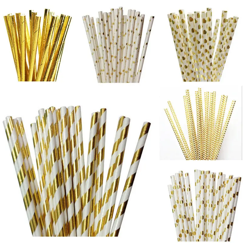 

25pcs Foil Gold/Silver/Colorful Paper Straws For Kids Birthday Wedding Baby Shower Party Event Decorative Paper Drinking Straws