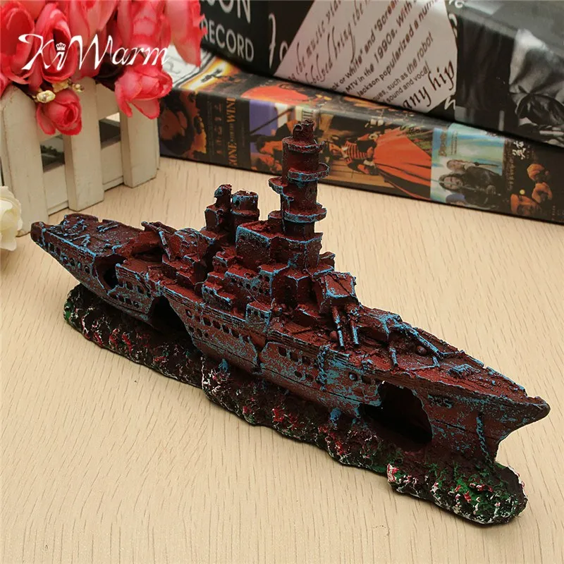 

KiWarm Vintage Aquarium Ornament Destroyer Navy War Sailing Ship Wreck Fish Tank Decoration For Fish Tank Ornament
