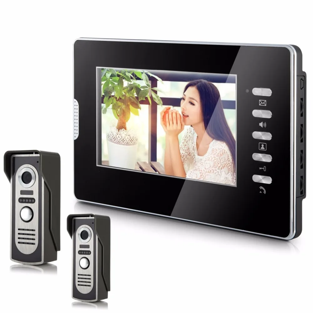 7 Inch  Color  LCD  Monitor Alloy Wired Intercom Video Door Phone 2V1 Monitor