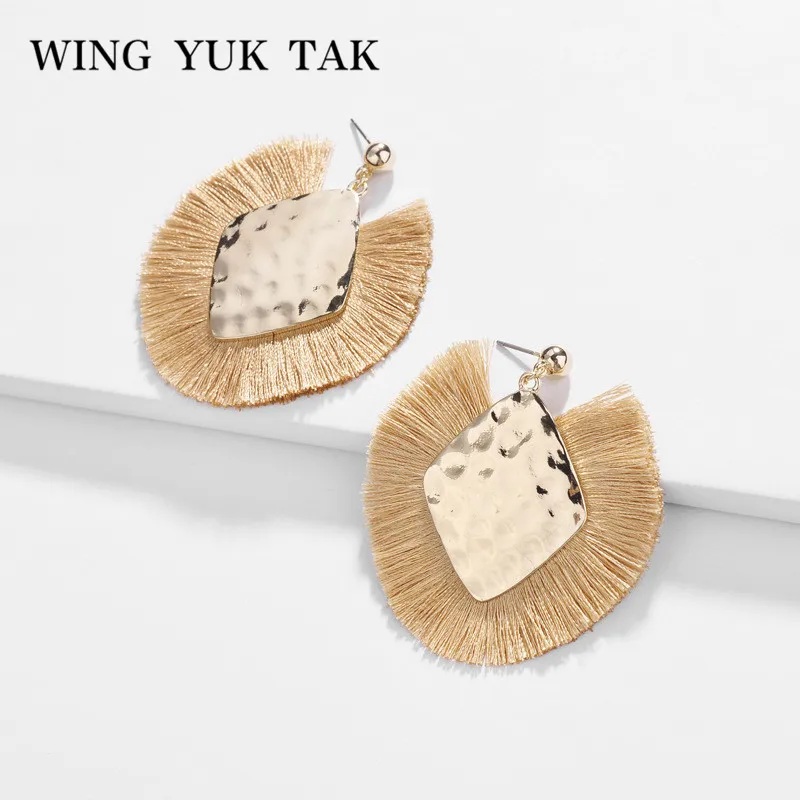

wing yuk tak Ethnic Boho Tassel Earrings for Women Gold Color Geometric Drop Earings Fashion Jewelry Factory Wholesale