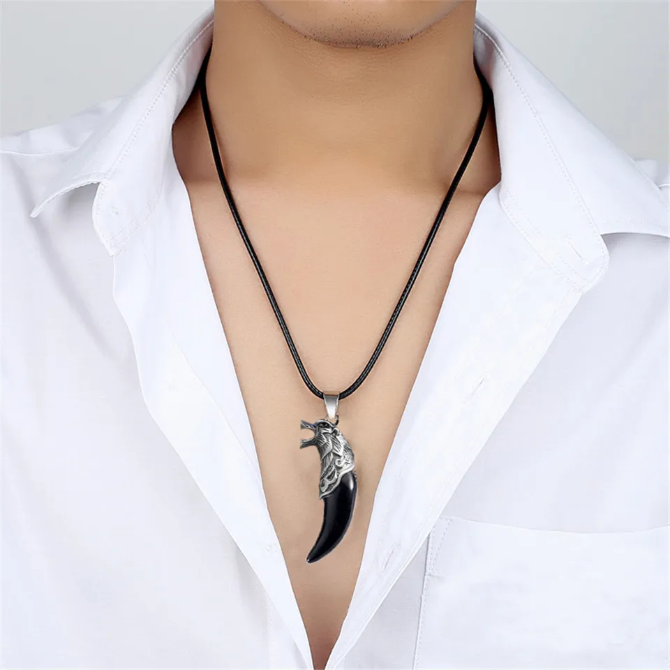 Men Antique Wolf Fang Tooth Pendant Necklace New Animal Head&Tooth Drago Eagle Alloy Necklace Fashion Jewelry gift freeshipping