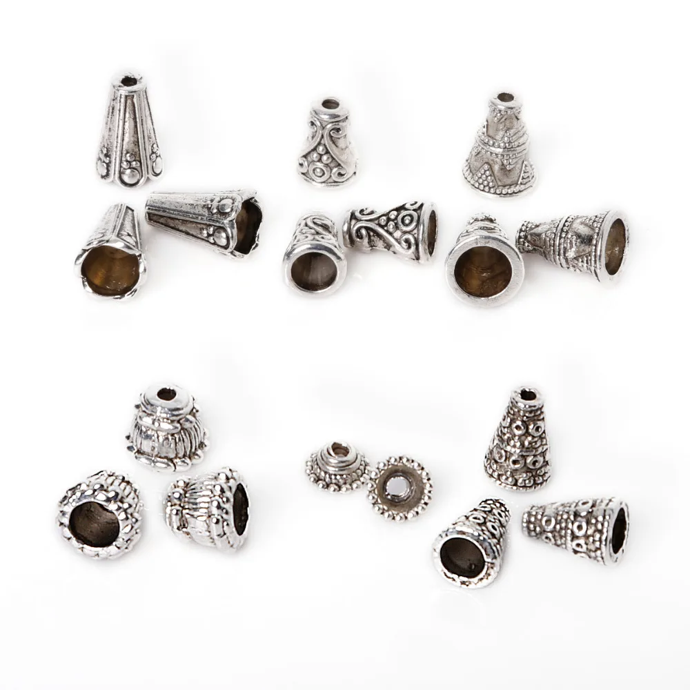 

86pcs/lot 6 Styles Silver plated color Bead Caps End Cap Cone Findings Fit DIY Jewelry Findings Making