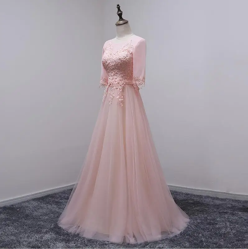 Robe de soiree розовое короткое вечернее платье с открытыми плечами и кружевной вышивкой, вечерние платья - Цвет: pink long