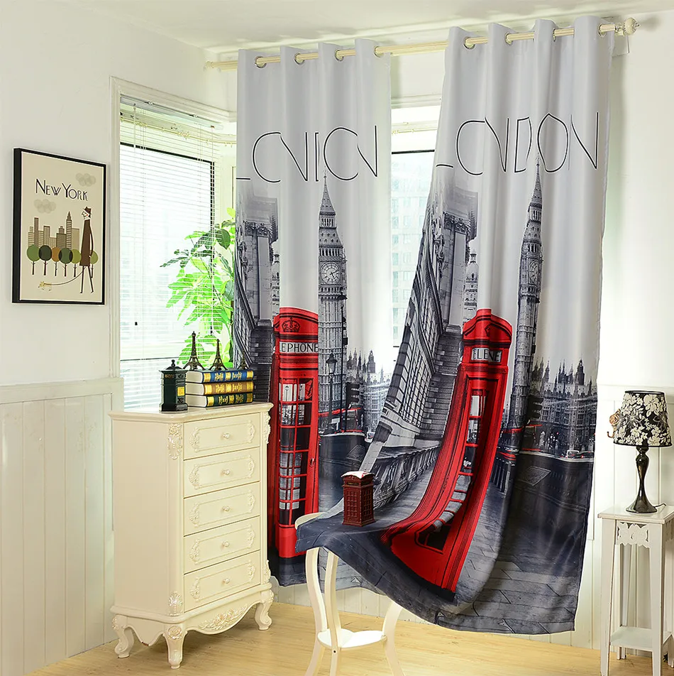 1,4x2,6 м 3D британские шторы дешевые шторы для спальни Великобритания Лондон затемненные шторы