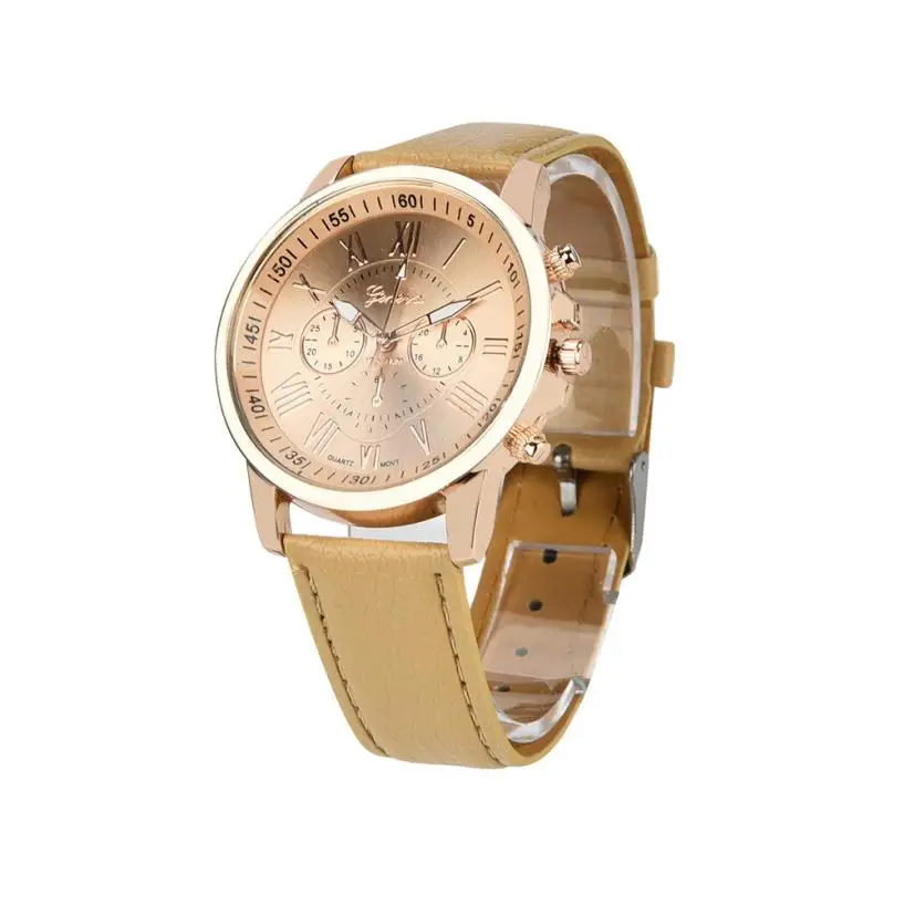 Распродажа, модные женские часы Geneva с римскими цифрами, искусственная кожа, аналоговые кварцевые часы, простые повседневные женские часы-браслет