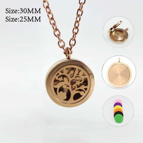 

1PC 25/30MM Gold Rose Tree Aromatherapy Locket/ Tree of Life Locket/ Diffuser Necklace/ Steel Aromatherapy Locket/ Aromatherapy
