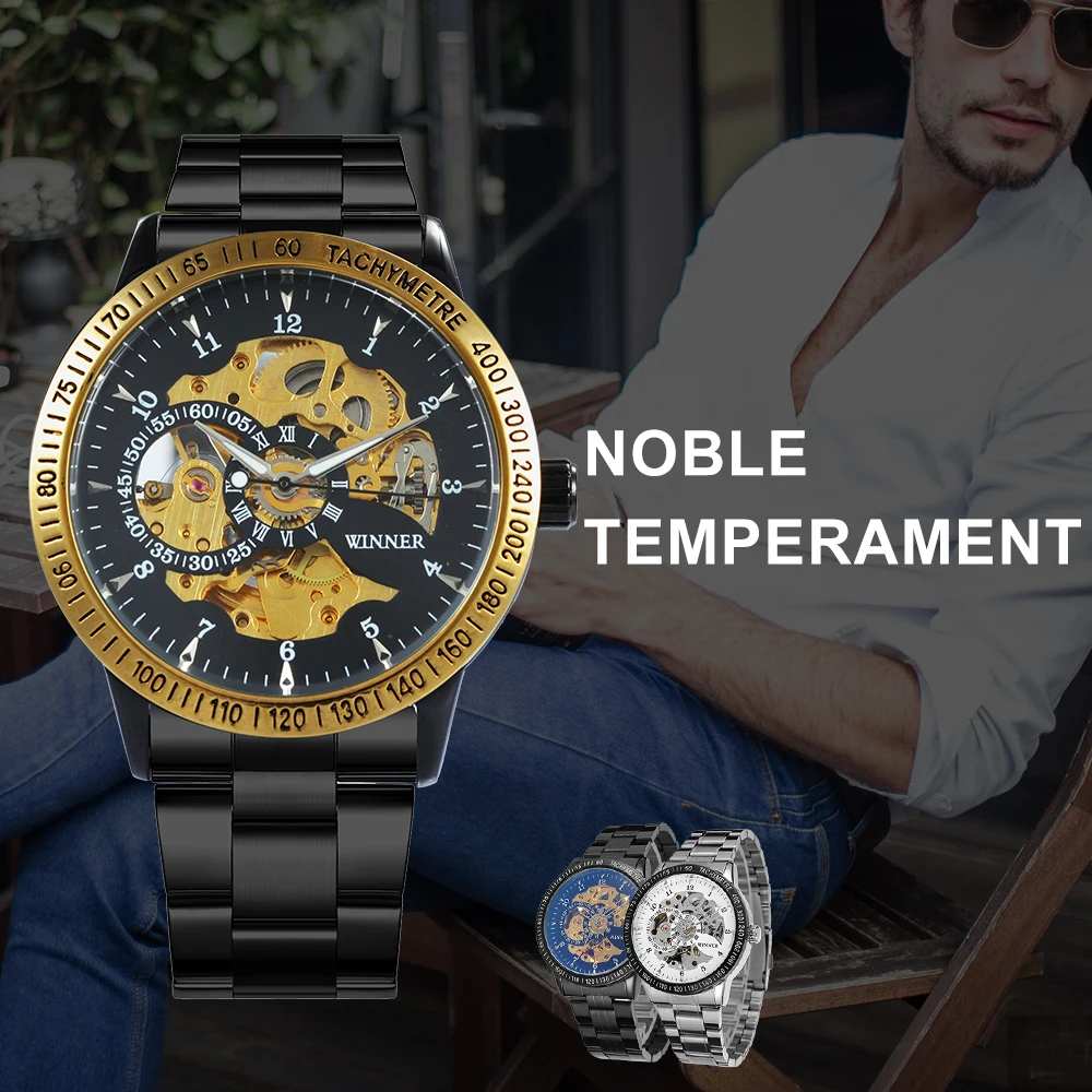 Ceny 2019 nowy zwycięzca luksusowy zegarek sportowy mężczyźni automatyczny zegarek skeleton wojskowy mechaniczny zegarek Relogio Montre marka mężczyzna zegarek