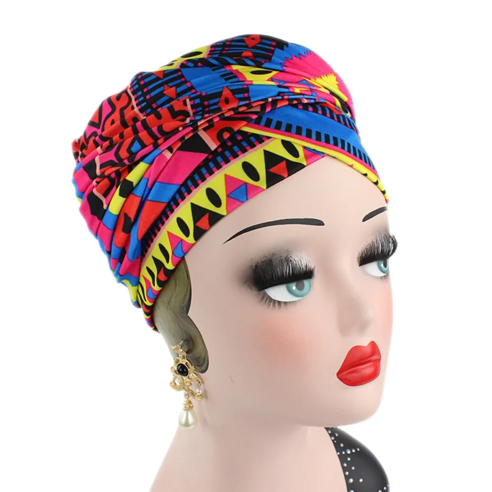 

Women India Muslim Elastic Turban Print Long Tail Hat Head Scarf Wrap Turbante luxury hat Women summer festival touca a415