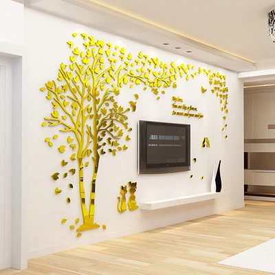 Golden Left Пара Дерево 3D акриловая Наклейка на стену украшение Vinilos Decorativos Para Dormitorios Наклейки для декора комнаты Муро наклейка - Цвет: Golden Left