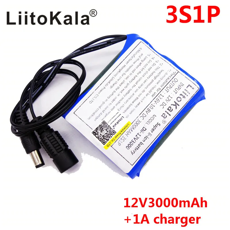 HK LiitoKala Dii-12V3000 DC 12V 3000mAh 18650 Li-lon DC12V супер перезаряжаемая батарея P+ EU AC зарядное устройство