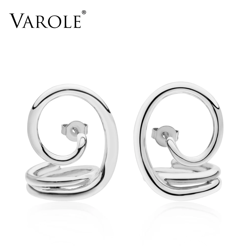 Varole, новинка, корейский стиль, простой стиль, с переплетенными линиями, золото, медь, серьги-кольца для женщин, персонализированные серебряные серьги, ювелирные изделия - Metal Color: Silver Plated