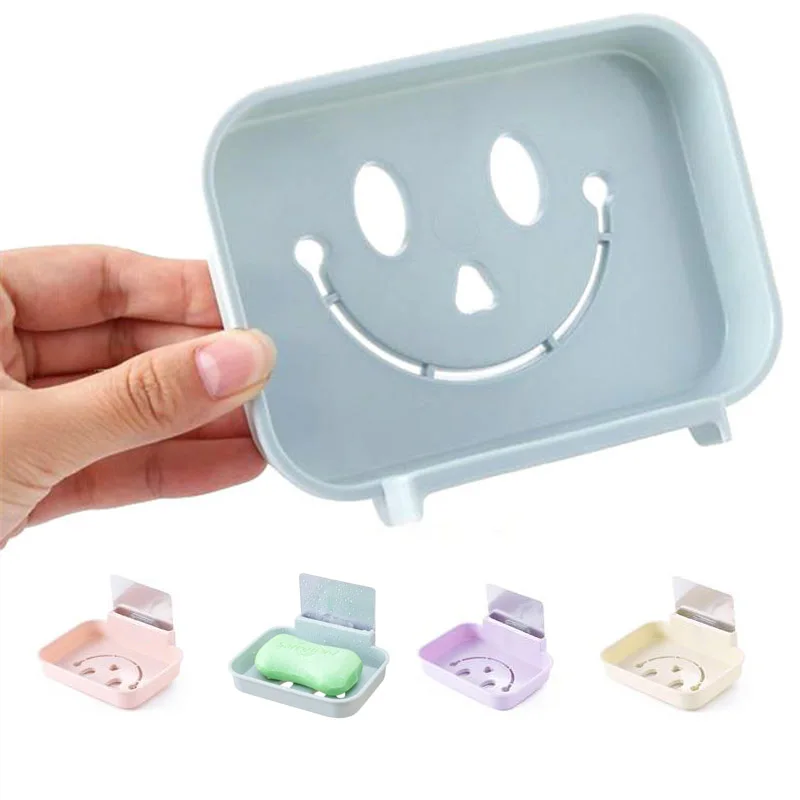 

Smile pattern Shape Sucker Soap Box Dish Bathroom Kitchen Wall-Mounted Soap Case Drain Plate Tray Hollow Soap Dishes Shelf L302