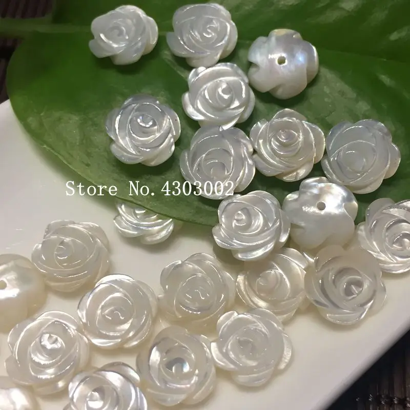 

20pcs/lot 10mm 100% Natural White Rose Flower Mother of Pearl shell Beads Drilled Flower Rose MOP Pearl Shell for DIY Jewelry