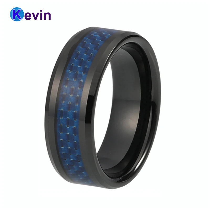 

Very popular black tungsten ring with blue carbon fiber inlay