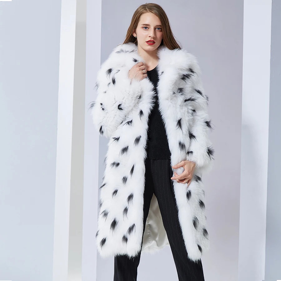 Роскошный натуральный натуральным лисьим мехом пальто отложной воротник длинный мягкий теплый на осень-зиму стиль шуба Меховая куртка