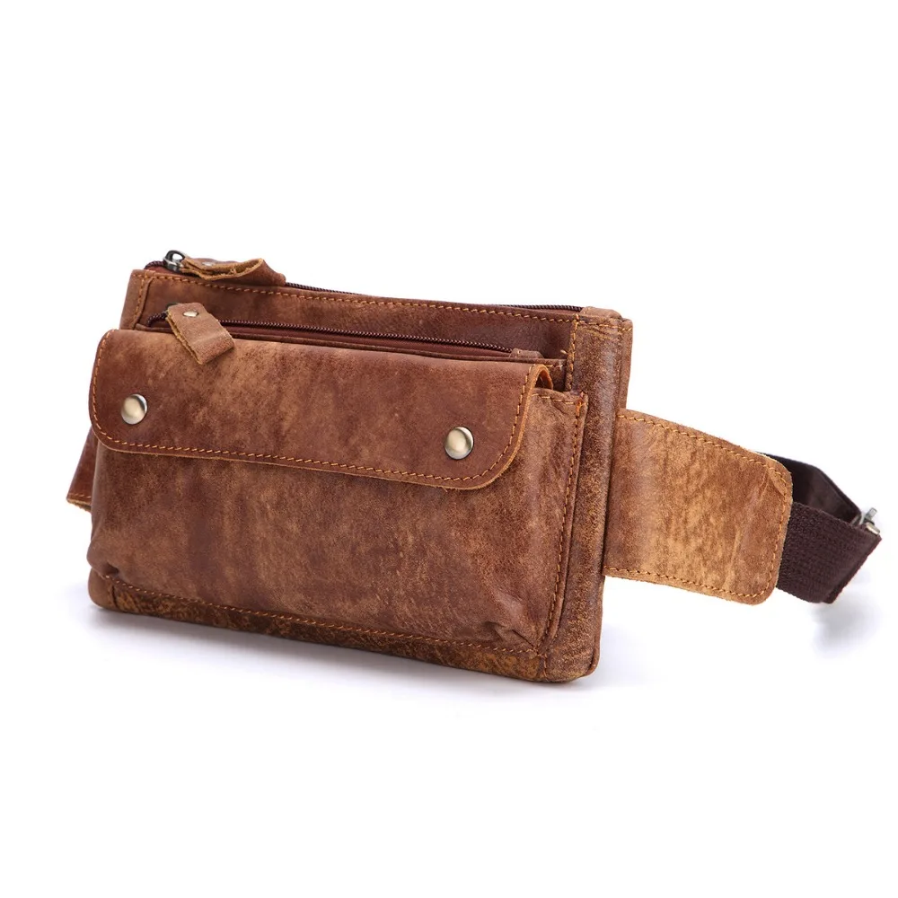 Vintage genuine leather waist bag men funny pack belt bag man travel waist packs for wallet and ...