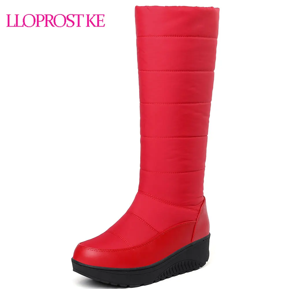 

Lloprost ke Fashion Red Black Down Cotton Women Winter Shoes Platform Snow Boots Size 35-44 Wedge Heel Ladies Mid Calf Boot D441
