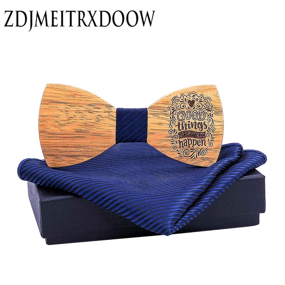  New arrival Wooden bow Tie Set Men Handkerchief wood Bowtie Necktie Silk Ties For Business Wedding 