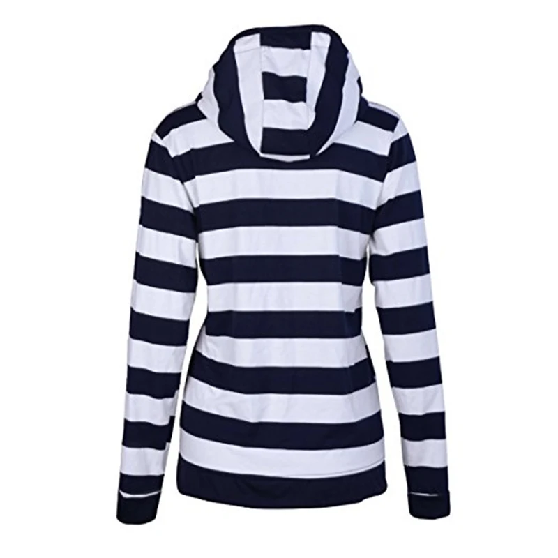 2019 Autumn Women Striped Hoodies Sweatshirt Long Sleeve Hooded Zipper Pockets Jackets Casual Plus