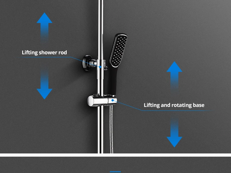 hm Black Rainfall Thermostatic Shower Faucet Set Single Lever Brass Mixer Valve Rack Bath Shower Mixers Rack shower set (22)