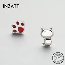 INZATT ассиметричные серьги-гвоздики с красной эмалью с глянцевой огранкой для женщин, вечерние аксессуары в стиле панк, хорошее ювелирное изделие, 925 пробы, серебро, милый подарок