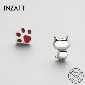

INZATT Asymmetry Red Enamel Glossy Cut Stud Earrings For Women Party Punk Accessories Fine Jewelry 925 Sterling Silver Cute Gift