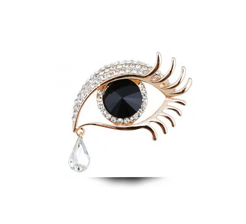 RHao женские голубые стеклянные прозрачные большие броши-глаза для свадебной вечеринки, ювелирные броши на булавке, брошь в виде слез, аксессуары для одежды, подарок - Окраска металла: Black Gold