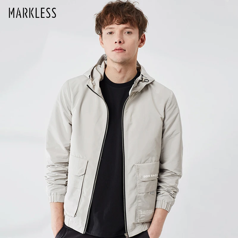 

Markless Fashion Hooded Jacket Men 2019 Spring New Casual Working Jacket Men Sportswears Jacket and Coat WTA9158M