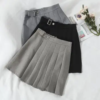 

Spring Fall Sweet Ladies Preepy Style Women High Waisted Pleated Mini Skirt , 2018 Autumn Female Woman Casual Slim Sash Skirts