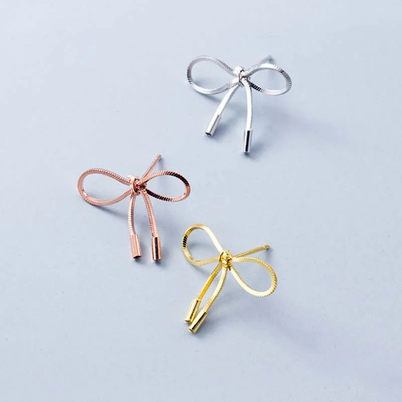 Простые серьги-гвоздики из стерлингового серебра 925 пробы для женщин, модные серьги-шпильки с бантом, роскошные ювелирные изделия из стерлингового серебра, подарок для девочек