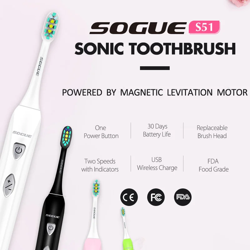 SOGUE Sonic электрическая зубная щетка Электронная с магнитным двигателем USB зарядка 1