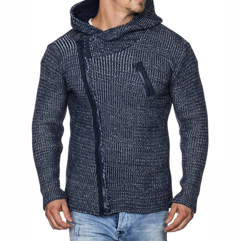 Men's Knit Sweater with Scarf Collar Slim Zip Hoodie Sweater Hip Hop Streetwear Long Sleeve High Quality Man's Sweaters