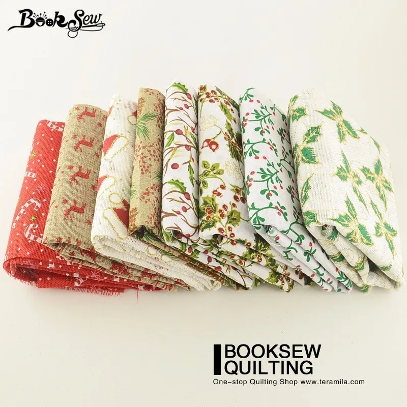 Booksew Linen Fabric Fat Quarter For Decoration Table Cloth Christmas Theme Patchwork 8PCS/lot 45cmx50cm Precut Bundle Curtain|linen fabric|fabric