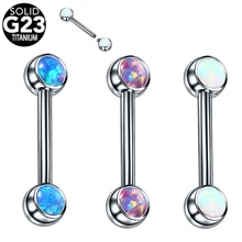 1 pc g23 titanium nipple anéis 14g língua piercings opala pedra mamilo piercing mamilo barbells piercings barras corpo jóias