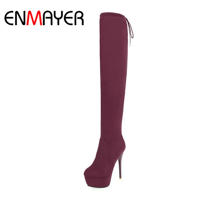 

ENMAYER Fashion Winter Women's Shoes Super High Over-the-Knee Lace-Up Round Toe Super High Heel Thin Heels Zipper Women Boots