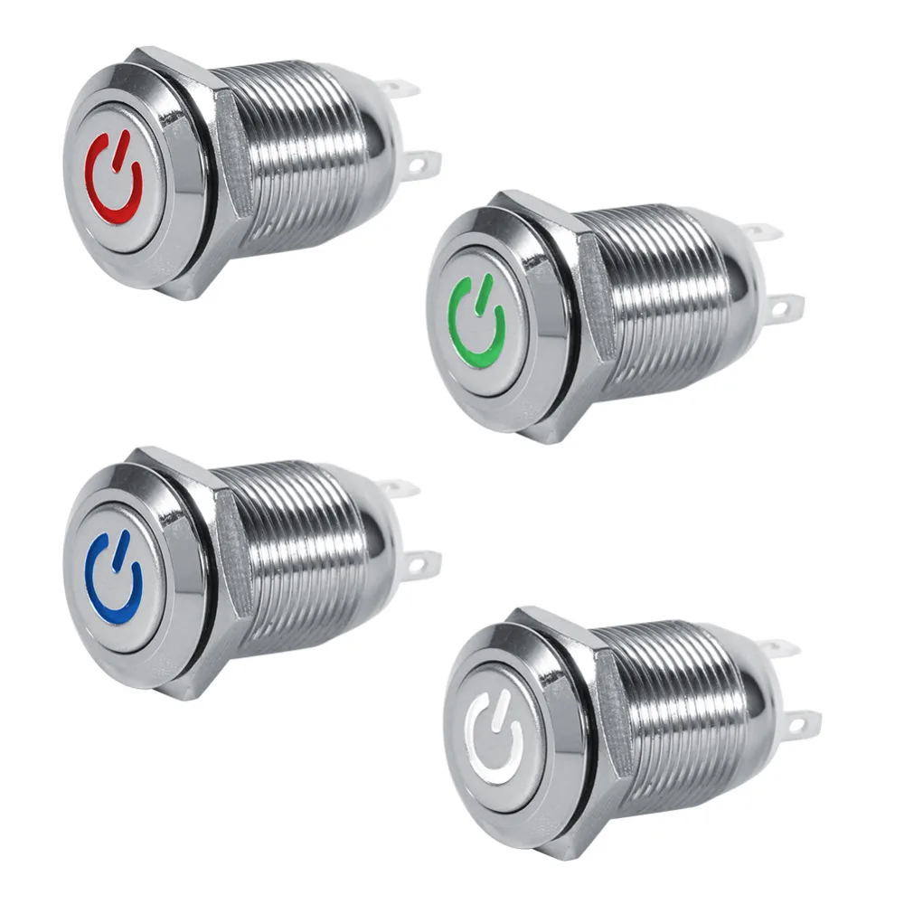 

12mm LED Power Push Button Switch Waterproof Metal Momentary Type