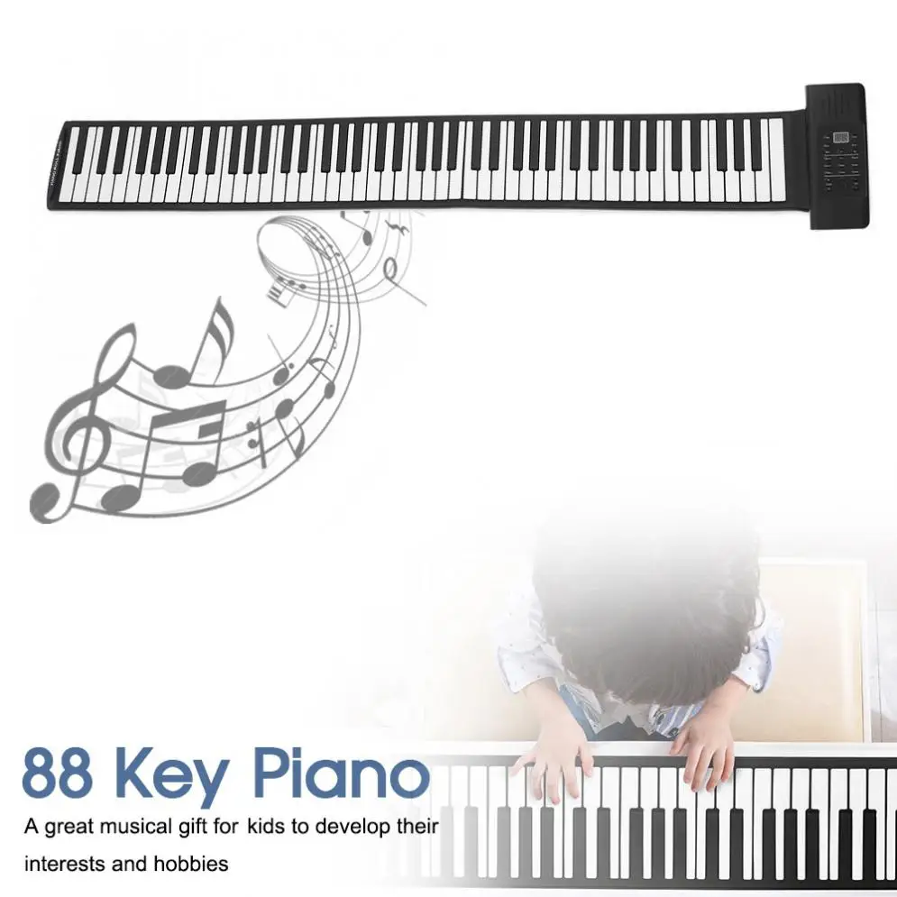  88 Keys MIDI Output Roll Up Piano Rechargeable Electronic Silicone Flexible Keyboard Organ Built-in
