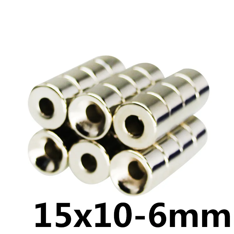 

5pcs 15x10 mm Hole 6mm N35 Super Strong Permanet Round Neodymium Countersunk Ring Magnet Rare Earth Magnets