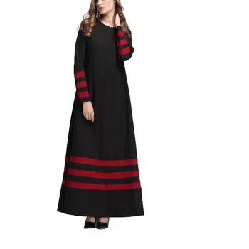 

Maxi Long Dresses Elegant stripe Printing Muslim Dress Green Black Muslim Women Islamic Plus Size Middle East Long Dress 4.13